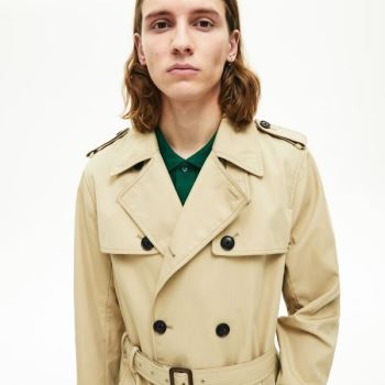 Lacoste Long Belted Cotton Trench Coat Pánské - Kabáty Béžový | CZ-SuIFqd